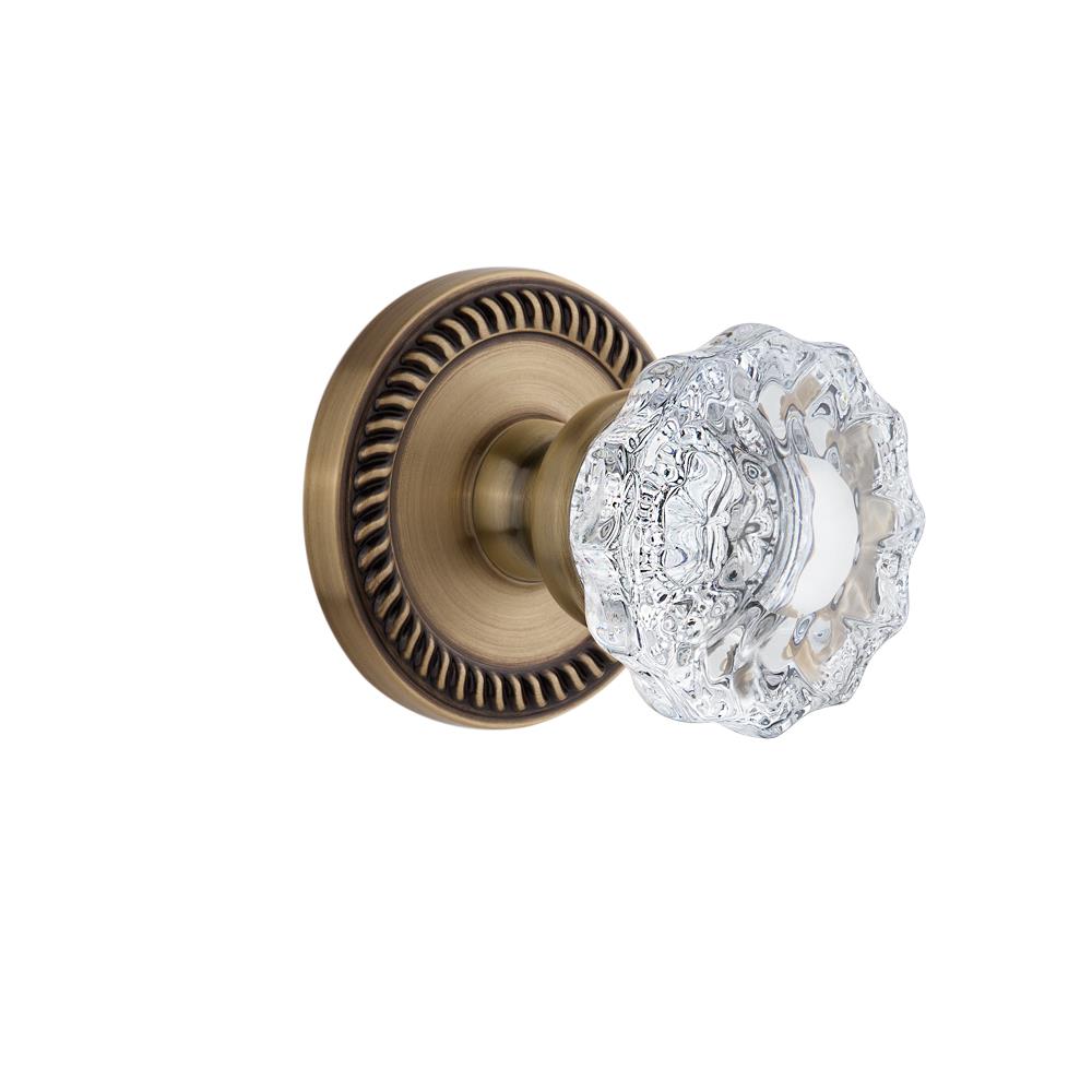 Grandeur by Nostalgic Warehouse NEWVER Privacy Knob - Newport Rosette with Versailles Crystal Knob in Vintage Brass